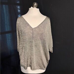 White House Black Market Heather Gray V-Neck Sweater Top